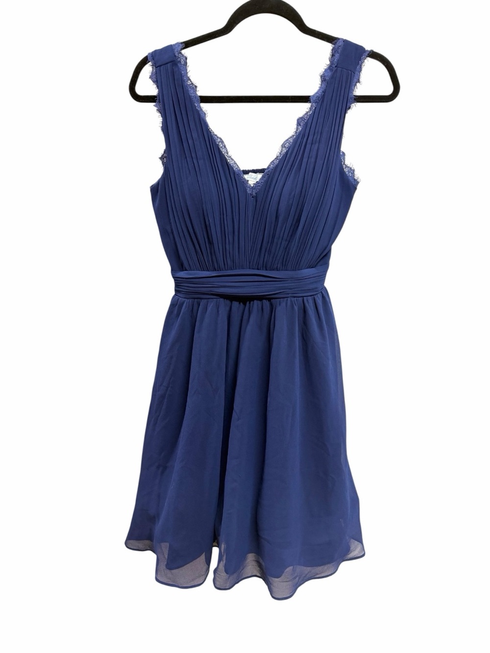 ModCloth Geode Navy Chiffon Cocktail Dress Formal Lace-Trim V-Neck Bodice Medium